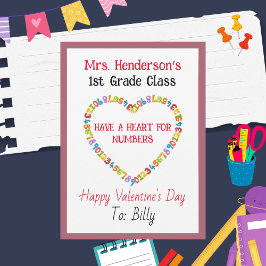 Een Hart Voor Cijfers Leraar Klas Valentijnskaart Notitiekaartje
