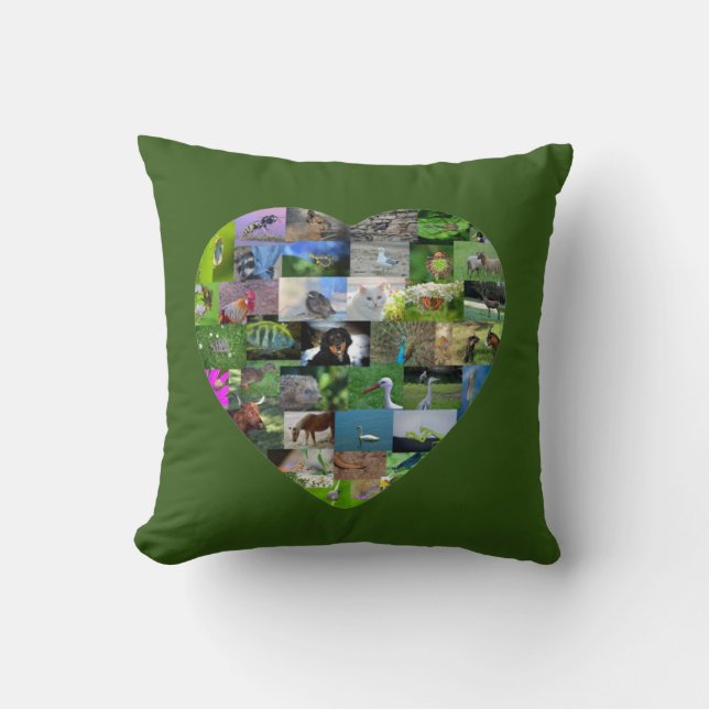Een hart voor dieren - in groen kussen (Voorkant)