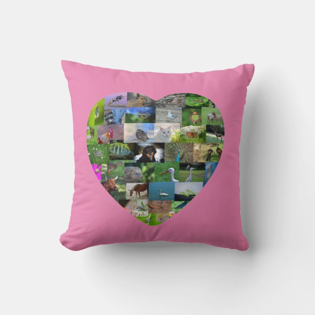 Een hart voor dieren - in roze kussen (Voorkant)