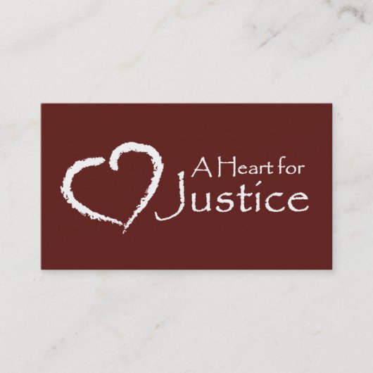 Een hart voor justitiekaarten (maroon) visitekaartje (Voorkant)