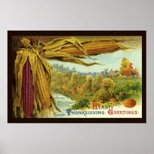 Een hartelijke Thanksgiving; Indische maïs en hooi Poster