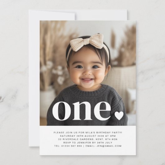 Eén hartfoto voor eerste verjaardag kaart (Voorkant)