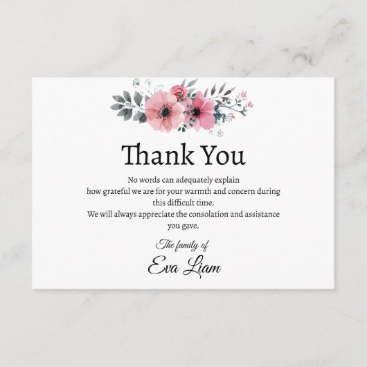 Een hartstochtelijke begrafenis Dank u wel Informatiekaartje (Voorkant)