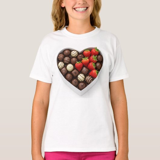 Een hartvormige doos gevuld met gastronomische cho t-shirt (Voorkant)
