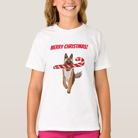 Een heel Duits Shepherd Candy Cane Kerstmis T-shirt (Voorkant)