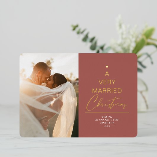 Een heel gehuwd kerstscript, rood goud folie feestdagenkaart (Staand Voorkant)