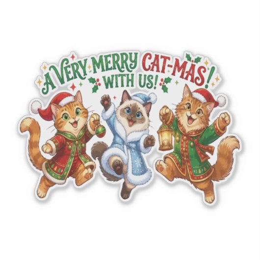 Een heel kerstmis met katten sticker (Voorkant)