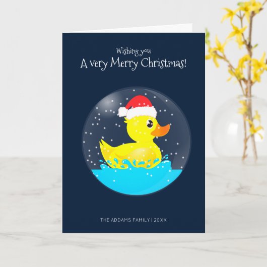 Een heel kerstsnows globe Rubber Eend Kaart (Gele Bloem)