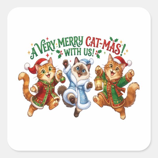 Een heel kerststal Kat-Mis Kerstkatten Vierkante Sticker (Voorkant)