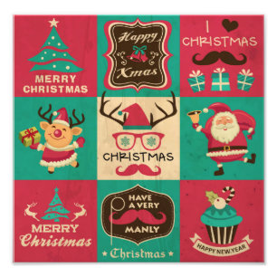 Een heel Manly Kerstsnor Collage Foto Afdruk