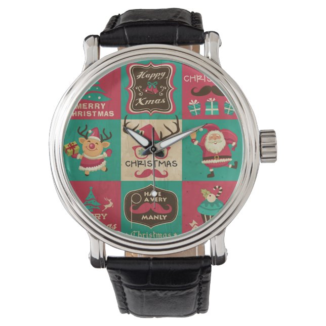Een heel Manly Kerstsnor Collage Horloge (Voorkant)