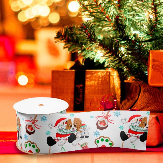 Een heel prettige Cavalier King Charles Kerstmis Satijnen Lint