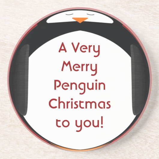 Een heel prettige pinguïn kerstmis voor jullie Ond Zandsteen Onderzetter (Voorkant)