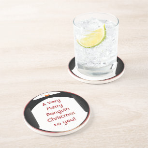 Een heel prettige pinguïn kerstmis voor jullie Ond Zandsteen Onderzetter