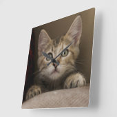 Een heel zoete tabby kitten vierkante klok (Hoek)