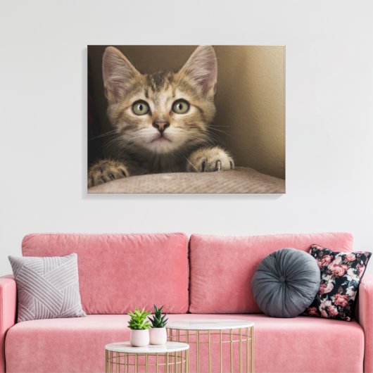 Een heel zoete tablet Kitten Canvas Afdruk (Insitu (Woonkamer))