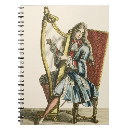 Een heer die de harp speelt (graven) notitieboek (Voorkant)