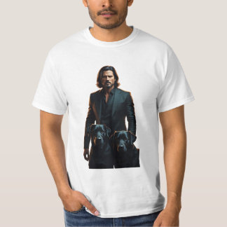 Een heer met zijn twee zwarte honden t-shirt