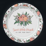 Een heerlijk klein strand op weg naar Baby shower  Papieren Bordje<br><div class="desc">Kut kleine perzikkleurige baby showers borden met perziken,  perzikbloesems,  groen en een perzikgrens met een perzikthema baby shower.</div>