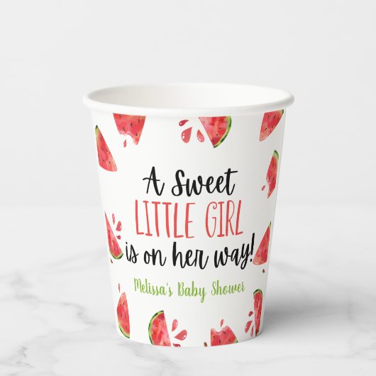 Een heerlijk meisje met watermeloen Baby shower Papieren Bekers (Achterkant)