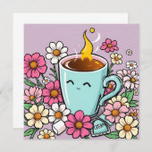 Een heerlijke kop warme koffie en bloemen (Voorkant / Achterkant)