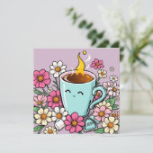 Een heerlijke kop warme koffie en bloemen (Staand voorkant)