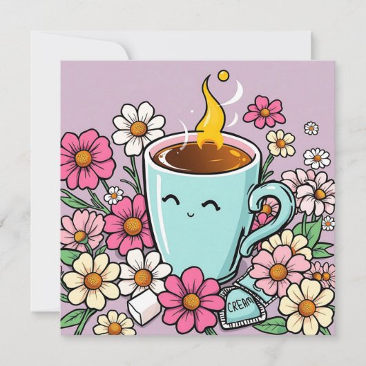 Een heerlijke kop warme koffie en bloemen (Voorkant)