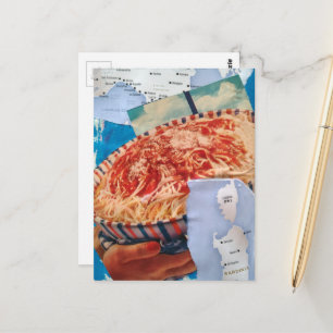 een Heerlijke Retro Kom Spaghetti Italië Collage Briefkaart