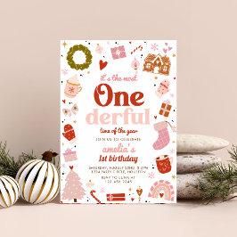 Een heerlijke roze kerst 1e verjaardag partij kaart