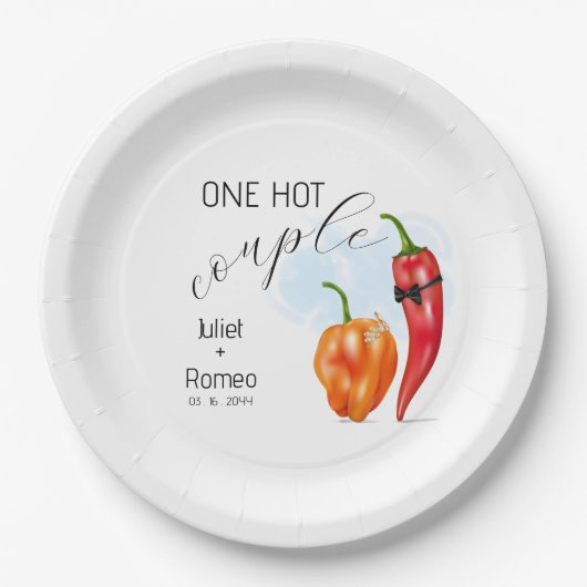 Eén Heet Stel Heete Paprika Bruiloft Papieren Bordje (Voorkant)