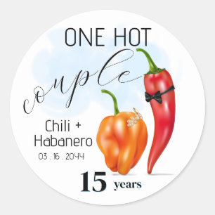 Eén Heet Stel Heete Paprika Huwelijksverjaardag Ronde Sticker