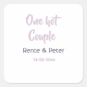 Een heet stel voeg naam paarse pastel retro modern vierkante sticker