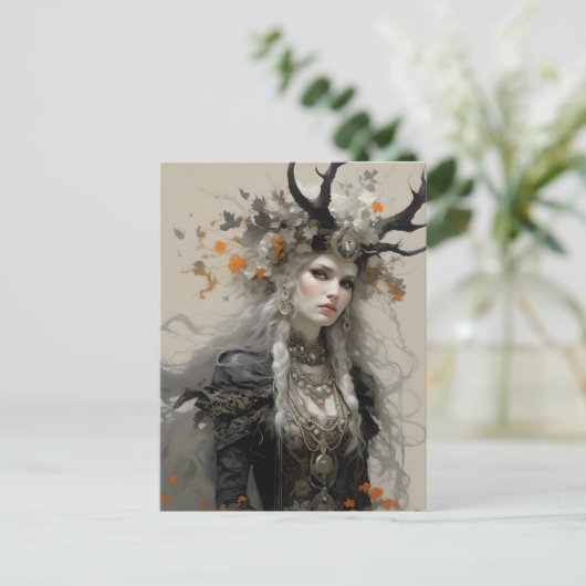 Een heidense godin met gewei briefkaart (Staand voorkant)