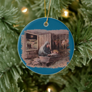 Een Heiland is Geboren Vintage Kerst Ornament