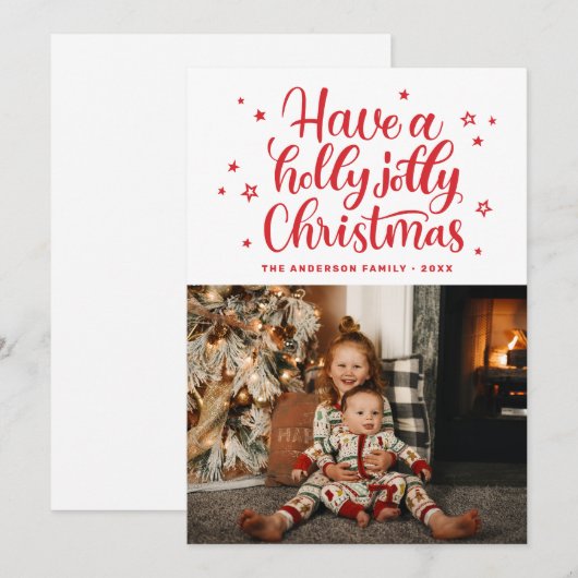 Een heilige kerst. Rood schattig script Feestdagenkaart (Voorkant / Achterkant)