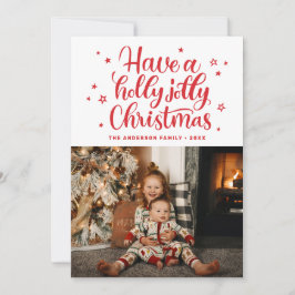 Een heilige kerst. Rood schattig script Feestdagenkaart