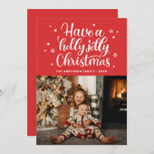 Een heilige kerst. Rood schattig script Feestdagenkaart (Voorkant / Achterkant)