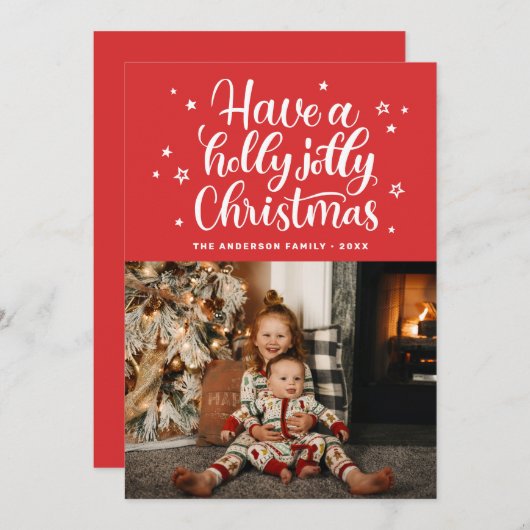 Een heilige kerst. Rood schattig script Feestdagenkaart (Voorkant / Achterkant)