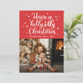 Een heilige kerst. Rood schattig script Feestdagenkaart (Staand voorkant)