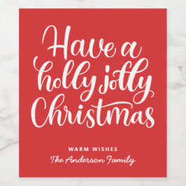Een heilige kerst. Rood schattig script Wijn Etiket