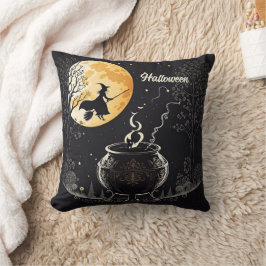 Een heks brouwt drankjes onder de volle maan kussen