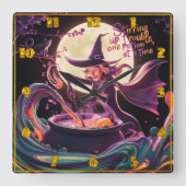 Een heks brouwt drankjes onder de volle maan vierkante klok (Voorkant)