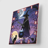 Een heks brouwt drankjes onder de volle maan vierkante klok (Hoek)