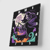 Een heks brouwt drankjes onder de volle maan vierkante klok (Hoek)