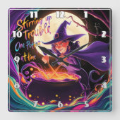 Een heks brouwt drankjes onder de volle maan vierkante klok (Voorkant)