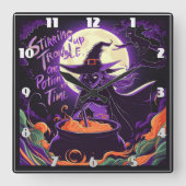 Een heks brouwt drankjes onder een volle maan 's n vierkante klok (Voorkant)