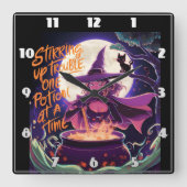 Een heks brouwt drankjes onder een volle maan vierkante klok (Voorkant)