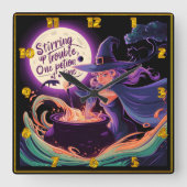 Een heks brouwt drankjes onder een volle maan vierkante klok (Voorkant)