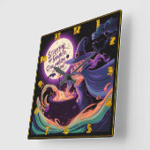 Een heks brouwt drankjes onder een volle maan vierkante klok (Hoek)