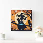 Een heks brouwt drankjes onder een volle maan vierkante klok (Huis)